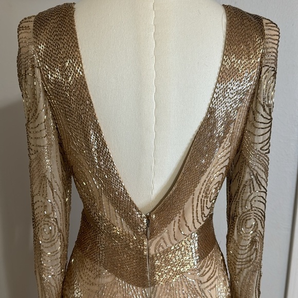 VINTAGE Peak Evenings 100% Silk Hand Beaded Gown Dress size 6 4 Champagne - Picture 8 of 16